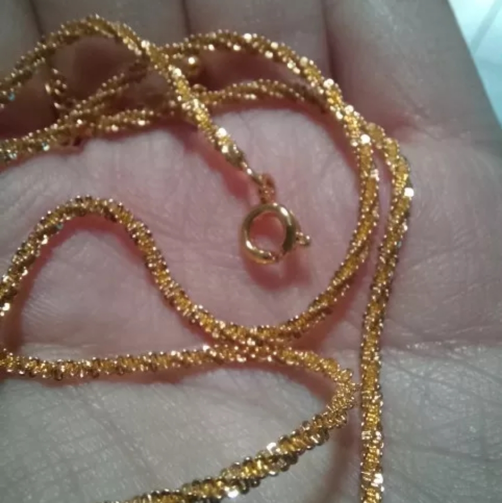 NEW 18k Yellow Gold || 925 Sterling Silver || Hollow Glitter Rope Chain Necklace - Picture 4 of 13